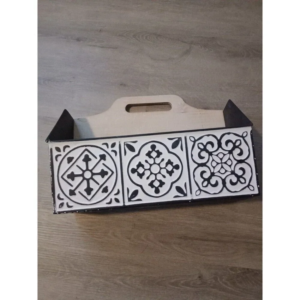 X-Large Metal Tin Tile Wood Organizer Hanging Standing Box
